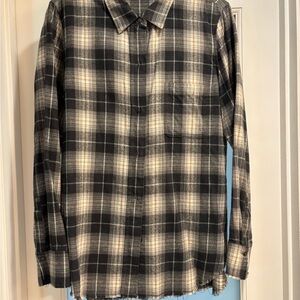 Vince Women’s Black and Cream Plaid Button Down Shirt